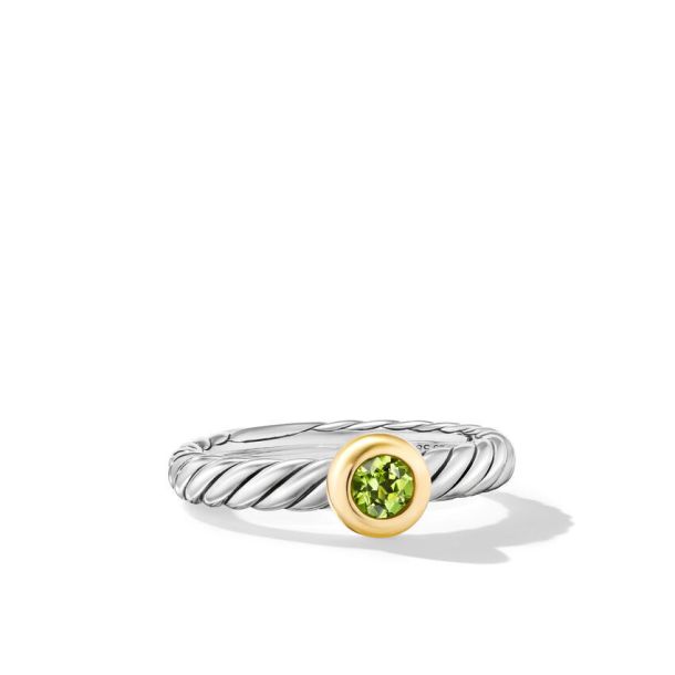 David Yurman Petite Cable Ring in Sterling Silver with 14K Yellow Gold and Peridot 2.8mm