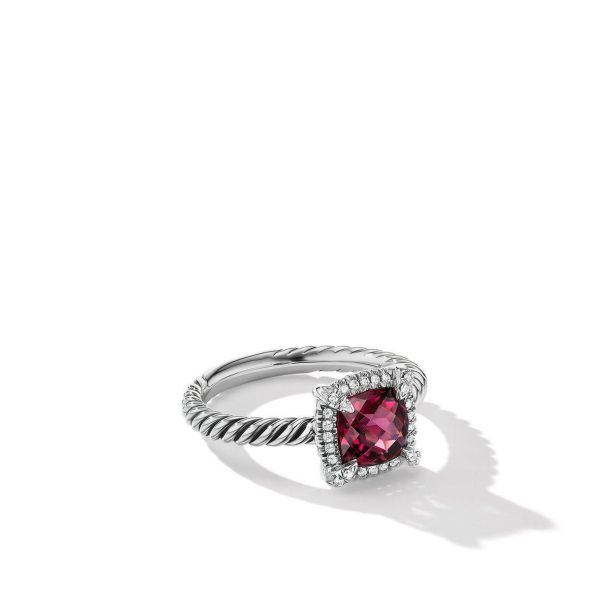 David Yurman Petite Chatelaine Pave Bezel Ring with Rhodolite