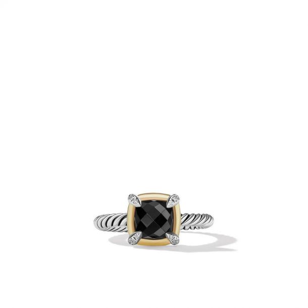 デイビット・ユーマン レディース リング アクセサリー 18K Yellow Gold  Sterling Silver Petite  Chatelaine® Onyx Diamond Bezel Ring Black/Silver ロシア ジュエリー・アクセサリー 