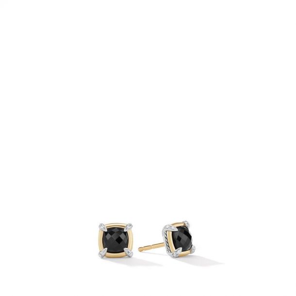 Infinity Stud Earrings with Diamond Dots. 18K gold with diamonds.