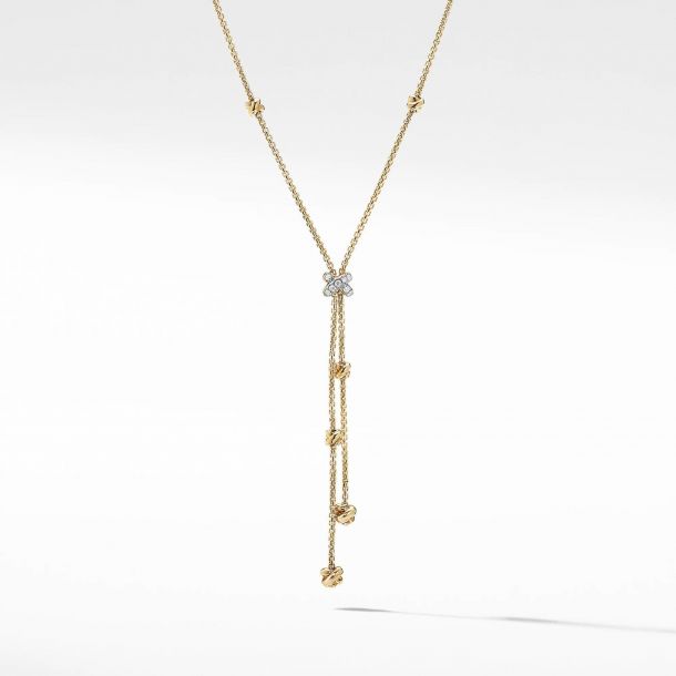 David Yurman Petite Helena Y Necklace in 18k Yellow Gold with Diamonds REEDS Jewelers
