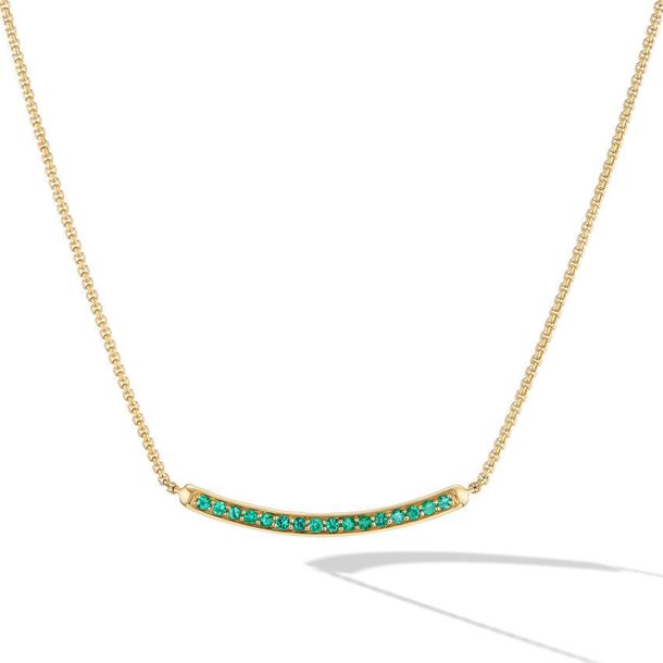 David Yurman Petite Pave Bar Necklace in 18K Yellow Gold with Emeralds 1.25mm REEDS Jewelers