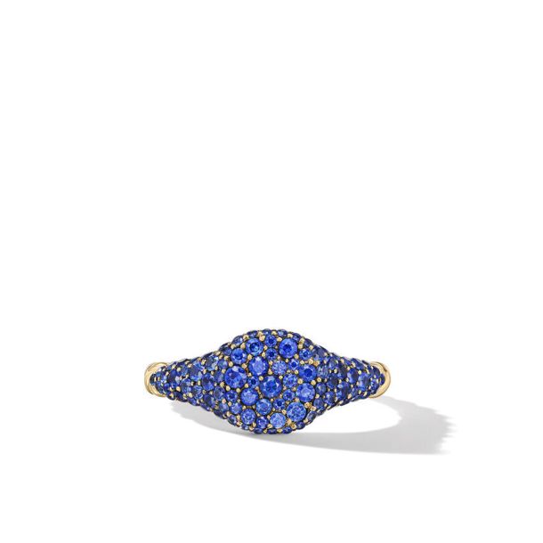 David Yurman Petite Pave Pinky Ring in 18K Yellow Gold with Sapphires 7mm REEDS Jewelers