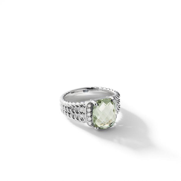 David Yurman Petite Wheaton Ring with Prasiolite and Diamonds Size 8.5 REEDS Jewelers