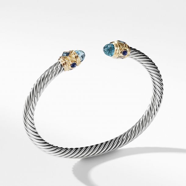 David Yurman Renaissance Bracelet with Blue Topaz Lapis Lazuli and 14k Gold 5mm Medium REEDS Jewelers
