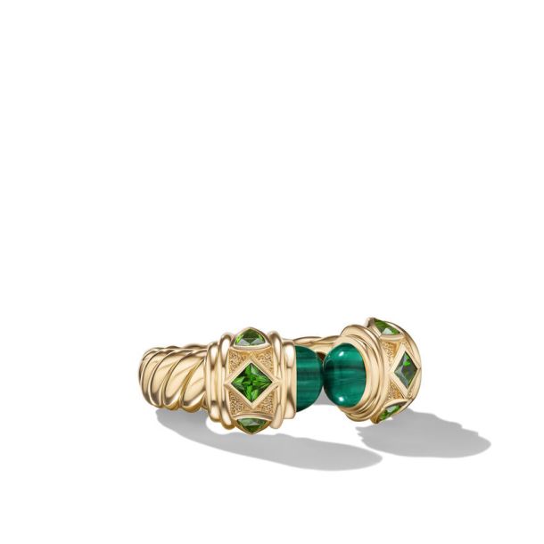 David Yurman Renaissance Color Ring in 18K Yellow Gold with Malachite and Chrome Diopside Size 6 REEDS Jewelers