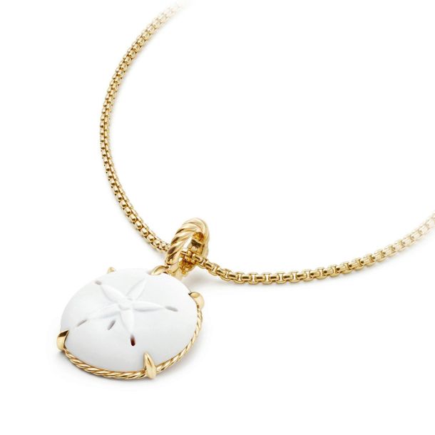David Yurman Sand Dollar Amulet in White Agate with 18k Gold REEDS Jewelers