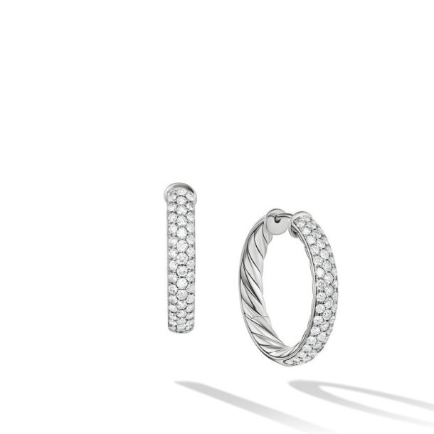 David Yurman Sculpted Cable Hoop Earrings in Sterling Silver with Pave Diamonds REEDS Jewelers