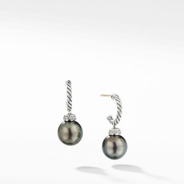 David Yurman Solari Hoop Earrings with Diamonds and Tahitian Grey Pearl