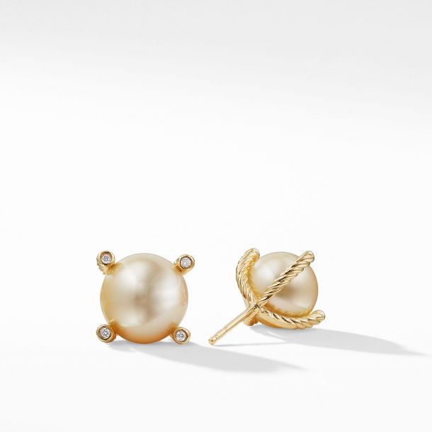 David Yurman South Sea Golden Pearl Earrings with Diamonds in 18k Gold REEDS Jewelers