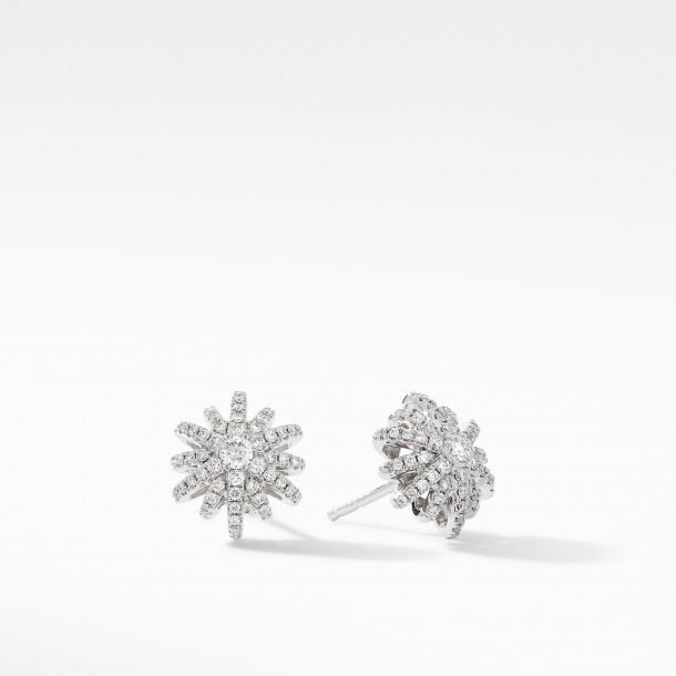 David Yurman Starburst Small Stud Earrings in 18k White Gold with Pave Diamonds REEDS Jewelers