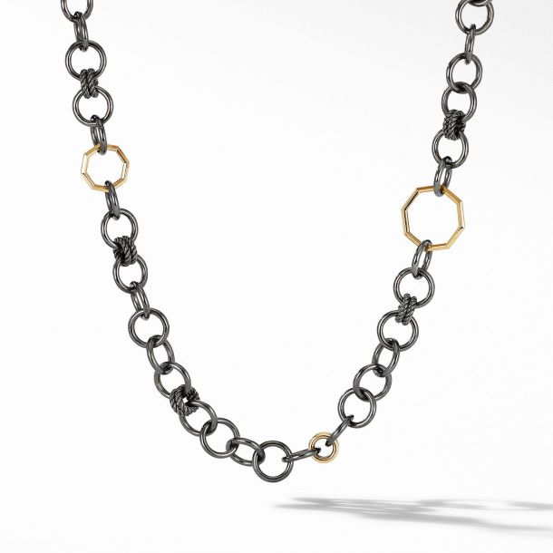 David Yurman Stax Black and Gold Round Link Necklace REEDS Jewelers