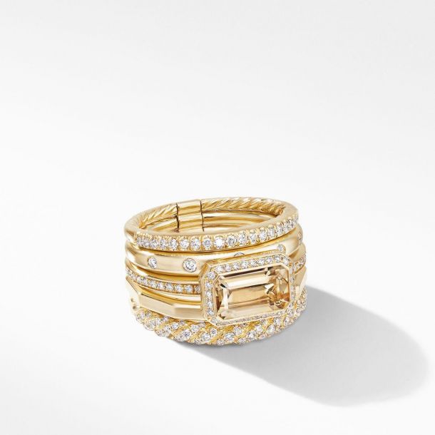 David Yurman Stax Statement Ring in 18K Yellow Gold with Champagne