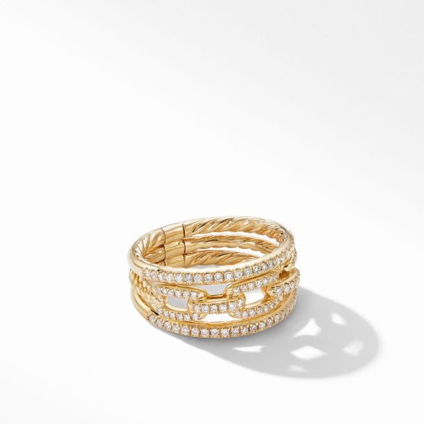 David Yurman Stax Three Row Chain Link Ring in 18K Yellow Gold and Diamonds REEDS Jewelers