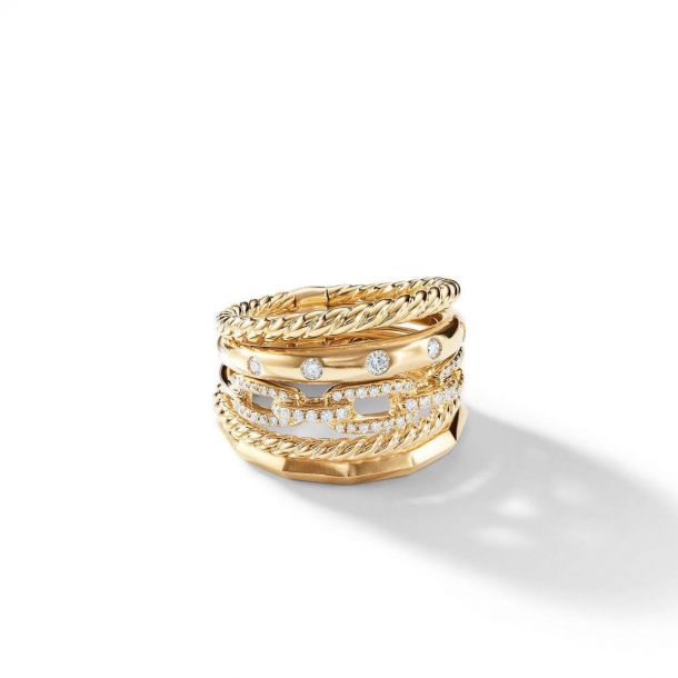 David Yurman Stax Wide Ring with Diamonds in 18k Gold REEDS Jewelers