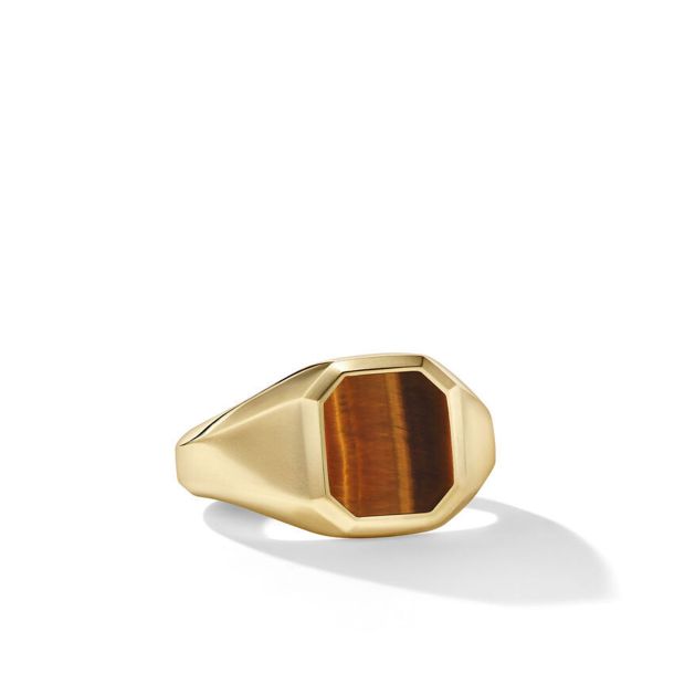 Men s David Yurman Streamline Signet Ring in 18K Yellow Gold with Tiger s Eye
