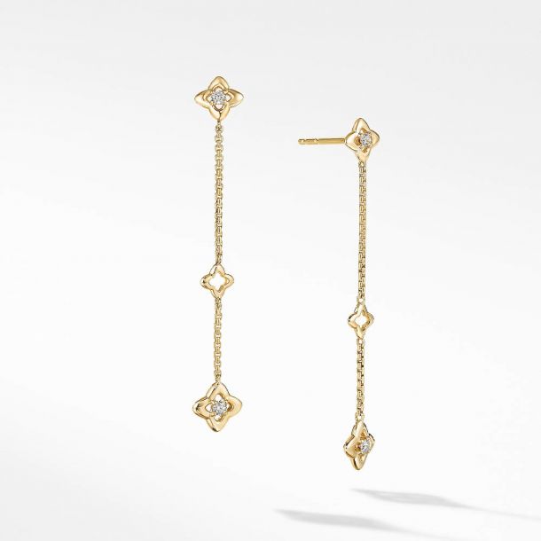David Yurman Three Station Drop Earrings in 18K Yellow Gold with Diamonds