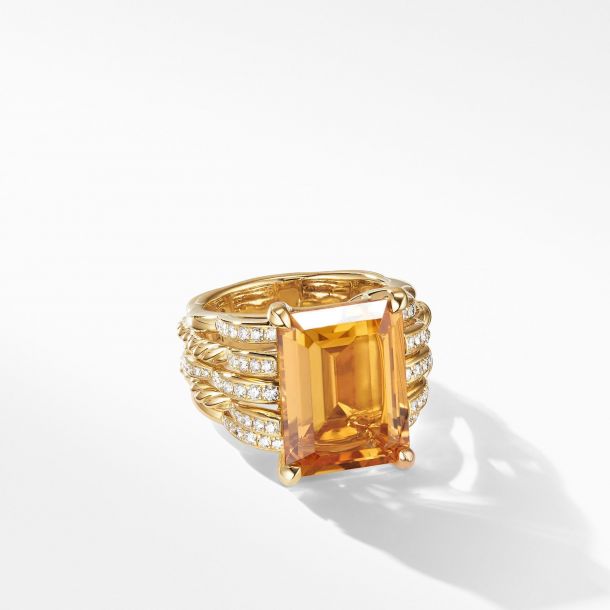 David Yurman Tides Statement Ring in 18k Yellow Gold with Citrine and Diamonds Size 7