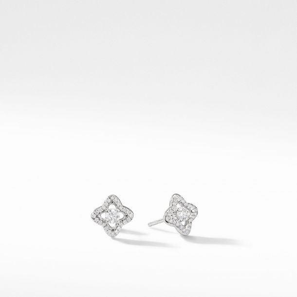 David Yurman Venetian Quatrefoil Earrings in 18k White Gold with Pearls and Diamonds
