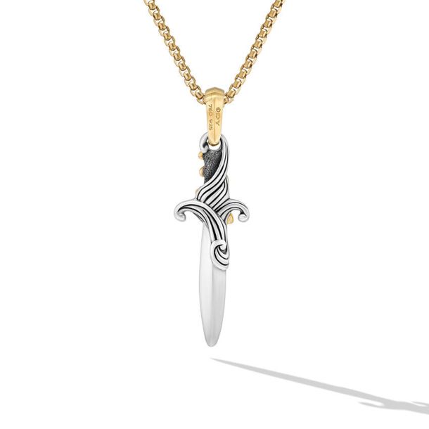 David Yurman Waves Dagger Amulet in Sterling Silver with 18K Yellow Gold 31mm REEDS Jewelers