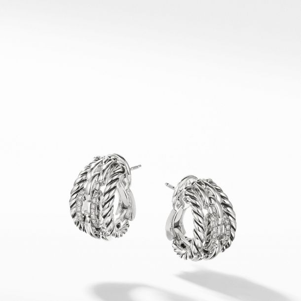 David Yurman Wellesley Link Hoop Earrings with Diamonds