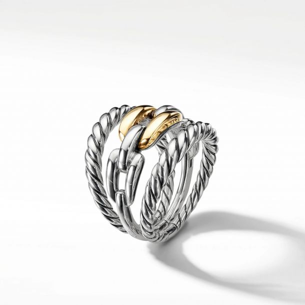 David Yurman Wellesley Link Three Row Ring with 18k Gold REEDS Jewelers