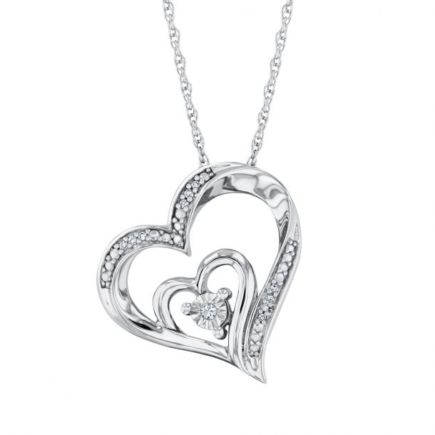 Diamond accent double heart pendant in sterling silver clearance
