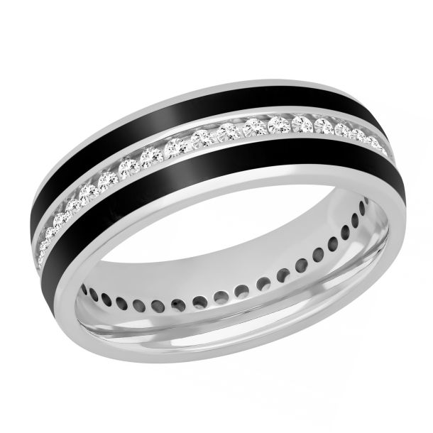 Black ceramic, white gold and diamonds ring