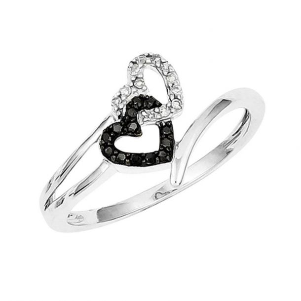 Diamond and Black Diamond Heart Ring 1/10ctw REEDS Jewelers