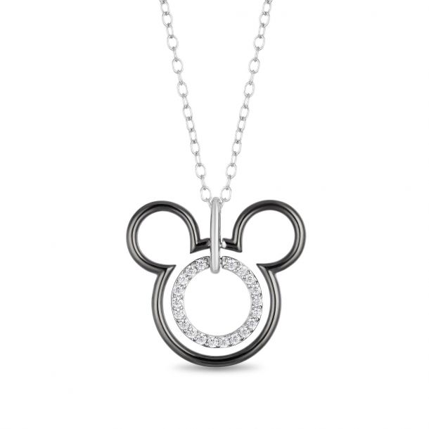 Disney Mickey Mouse Two Tone Diamond Pendant Necklace 1 6ctw