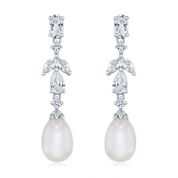 Pearl and white sapphire earrings deals