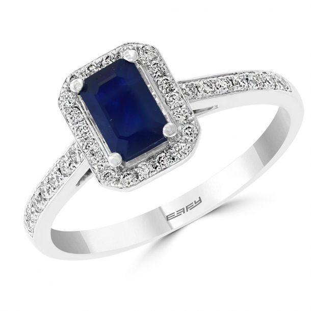 Effy Blue Sapphire and Diamond Halo Ring 1 5ctw