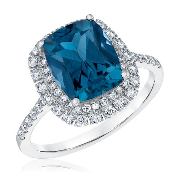 Effy London Blue Topaz and 1/2ctw Diamond Double Halo White Gold Ring ...