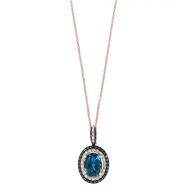 Effy London Blue Topaz and 1 4ctw Diamond Double Halo Rose Gold