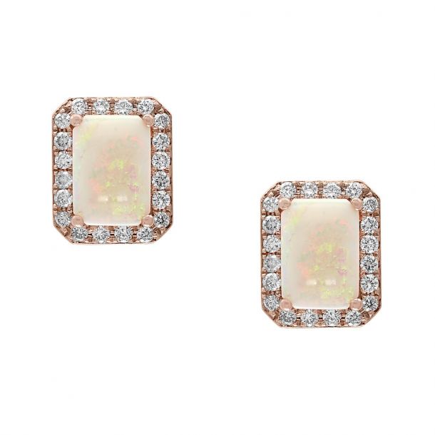 Effy Rose Gold Genuine Opal and Diamond Stud Earrings 1 4ctw REEDS Jewelers