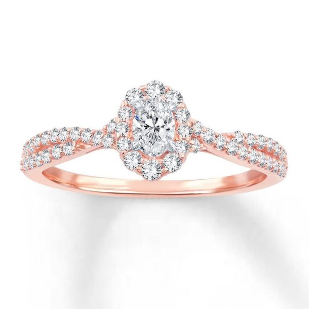 7/8ctw Oval Natural Champagne Diamond and Diamond Rose Gold Engagement Ring  | Blush Collection