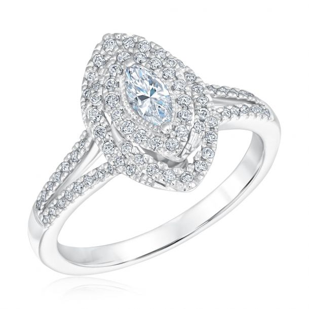 Marquise double outlet halo engagement ring