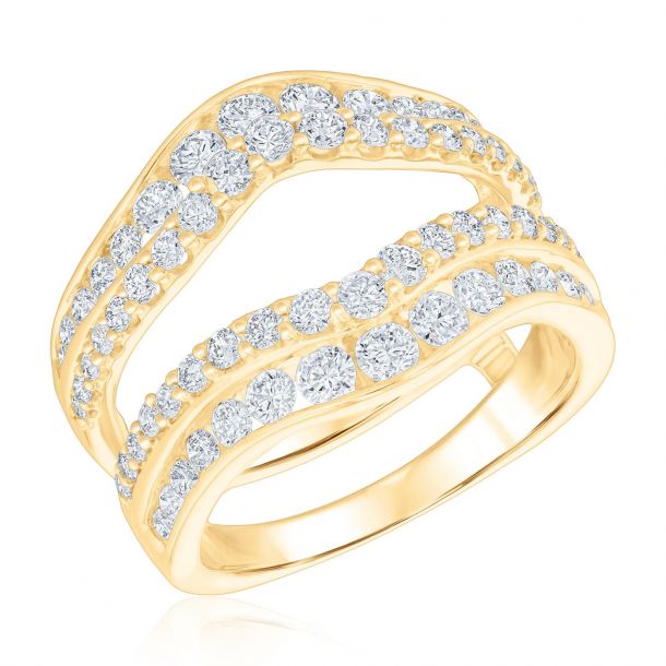 1 3 4ctw Round Diamond Double Row Yellow Gold Ring Guard Embrace