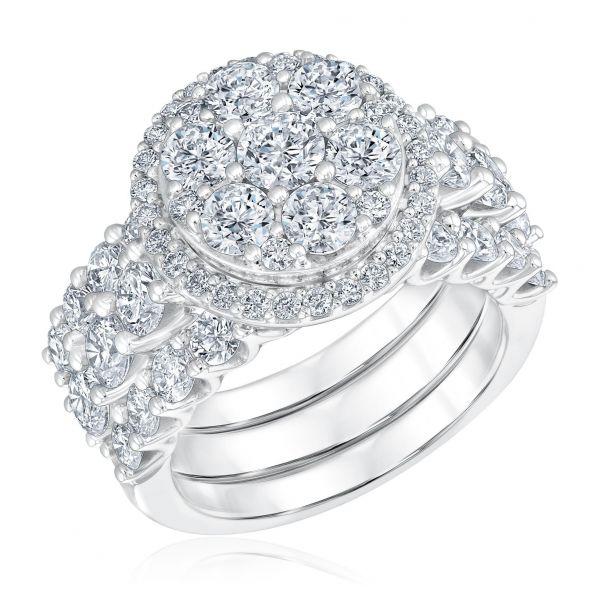 Diamond cluster wedding ring sets outlet