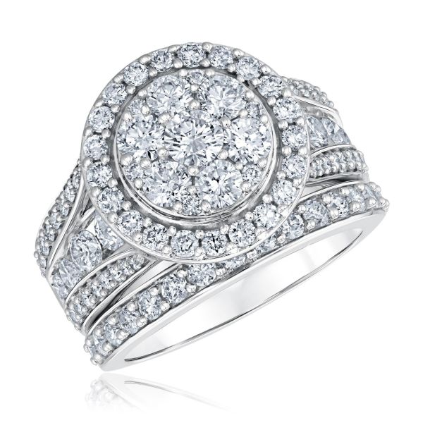 3ctw Diamond Cluster White Gold Engagement Ring and Wedding Band Set Harmony Collection