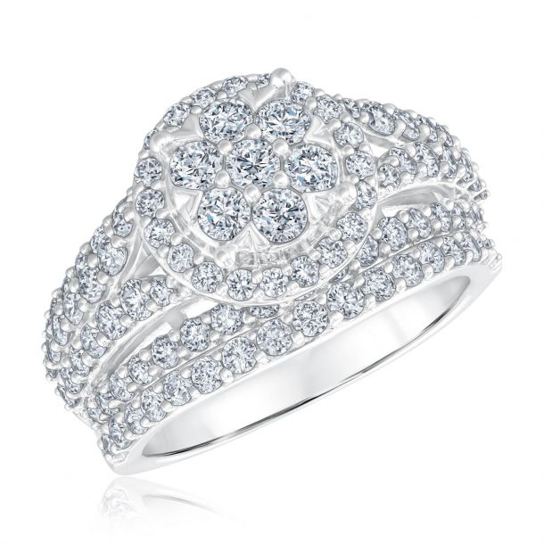 2ctw Diamond Cluster Halo White Gold Engagement and Wedding Ring Bridal Set Harmony Collection