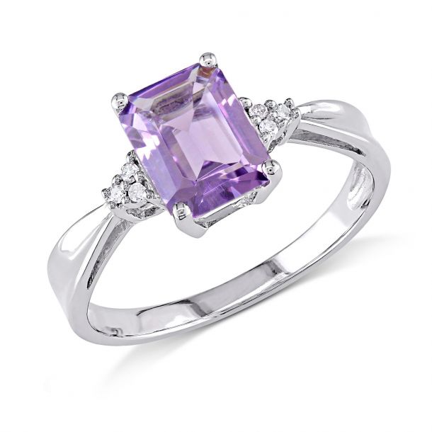 Emerald Cut Amethyst and Diamond Accent White Gold Ring