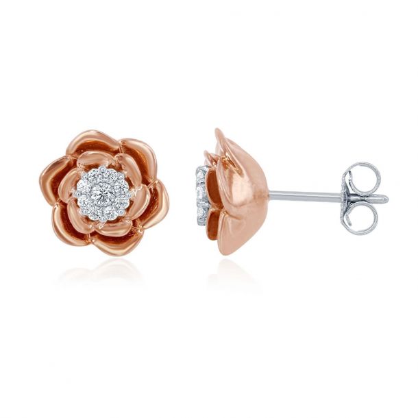 Enchanted Disney Belle s Rose Diamond and Rose Gold Stud Earrings 1 5ctw
