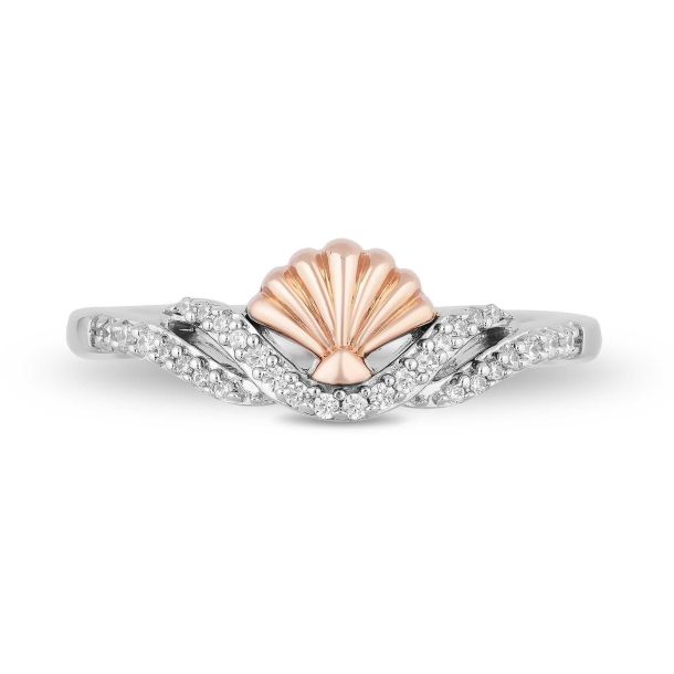 Enchanted Disney Women s Fine Jewelry Ariel Two Tone Diamond Shell Ring 1 10ctw Size 7.5