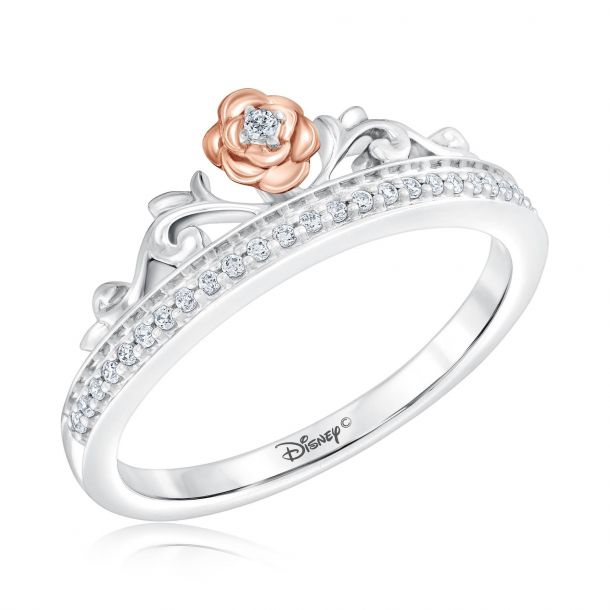 Enchanted Disney Fine Jewelry Belle s Rose Tiara Diamond Princess Ring 1 10ctw REEDS Jewelers