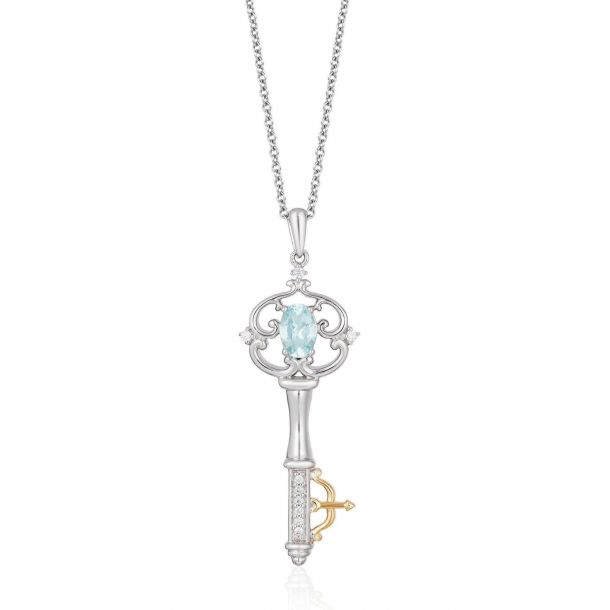 Enchanted Disney Fine Jewelry Merida s Diamond and Caribbean Blue Topaz Key Pendant 1 20ctw