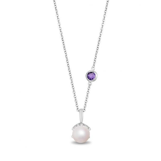 Enchanted Disney Vault Ariel Pearl and Diamond Pendant Necklace 1 10ctw
