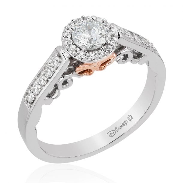 Enchanted Disney Vault Ariel Round Diamond Halo Engagement Ring 1 2ctw Size 7
