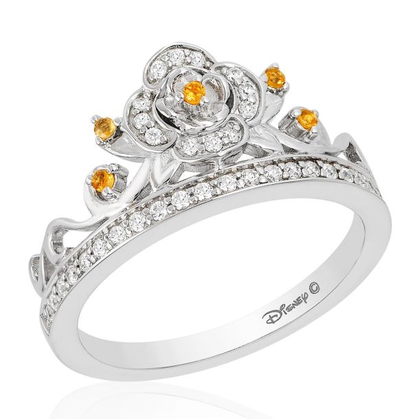 Enchanted Disney Vault Belle Diamond and Citrine Princess Tiara Ring 1 5ctw Size 7