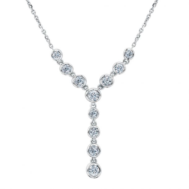 Energy by Sirena Bezel Set Diamond Lariat White Gold Necklace 1/2ctw ...